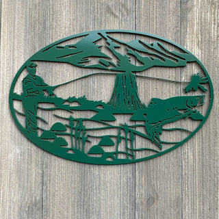 Fly Fishing Scene Metal Sign Cutout Cut Metal Sign Wall Metal Art Decorations