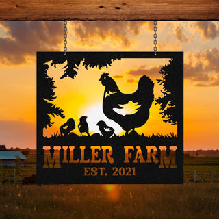 Personalized Metal Farm Sign Hen Chick Chicken Monogram Custom Outdoor Farmhouse Front Gate Ranch Wall Decor Art Gift Decorations