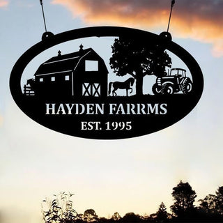 Horse Farm Tractor Scene With Established Date Oval Metal Sign Cut Metal Sign Metal House Sign Decorations