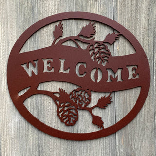 Welcome Pinecone Metal Sign Cutout Cut Metal Sign Wall Metal Art Decorations