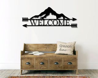 Double Arrow Mountain Range Welcome Sign Rustic Metal Sign Wedding Anniversary Housewarming Gift Farmhouse Decor Decorations