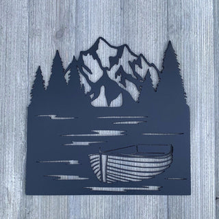 Row Boat And Mountain Metal Sign Cutout Cut Metal Sign Wall Metal Art Decorations