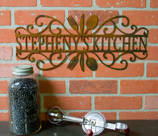 Metal Kitchen Sign Personalized Custom Metal Sign Name Sign Mothers Day Gift Raw Rustic Kitchen Wall Decoration Decorations