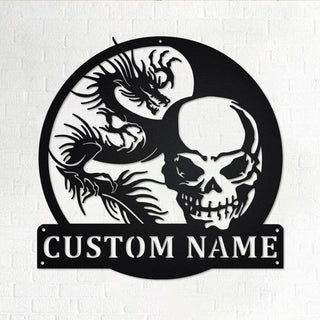 Custom Skull And Dragon Personalized Skull And Dragon Name Sign Decoration For Room Skull And Dragon Decorations