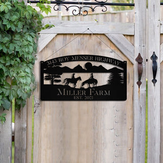 Personalized Metal Horse Rider Sign Monogram Custom Outdoor Farm Farmhouse Ranch Stable Acres Wall Decor Art Gift Decorations