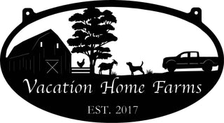 Metal Farm Sign With Fence And Chicken Goat And Pickup Metal House Sign Decorations