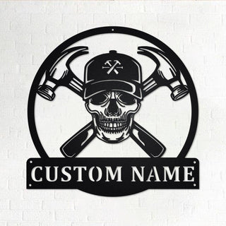 Custom Carpenter Skull Personalized Carpenter Name Sign Decoration For Room Carpenter Metal Custom Carpenter Decorations