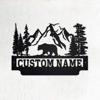 Custom Mountain Landscape Bear Personalized Bear Name Sign Decoration For Room Bear Custom BearBear Metal Decor Decorations