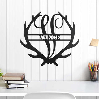 Personalized Antler Monogram Metal Wall Sign Nursery Custom Hunting Wall Art Decorations