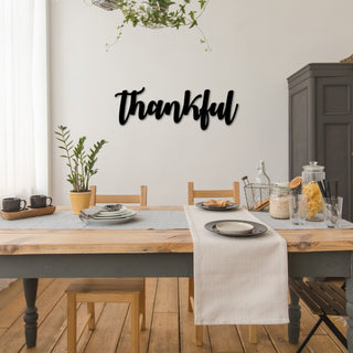 Metal Thankful Sign Rustic Farmhouse Style Thankful Word Art Thankful Grateful Blessed Wall Words Cursive Font Script Words Decorations