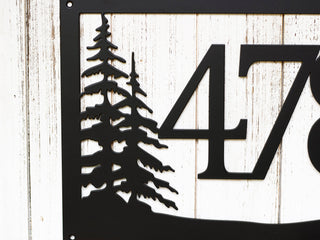 Rustic Metal House Number Sign With Pine Trees Address Plaque Cabin Signs Housewarming Gift Matte Black Shown Decorations