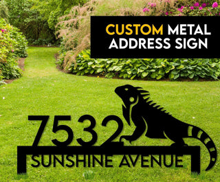 Iguana Address Sign Metal Address Sign Stakes Iguana Decor Iguana Patio Decor Yard Sign Stakes Decorations