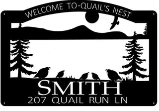 Metal Address Sign With Quail Pine Trees Or Cactus Mountain Quail Sign Desert Sign Metal House Sign Decorations