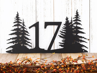 Custom Pine Trees House Number Metal Sign 2 Digit Black Pine Tree Address Plaque Outdoor Sign House Number Decorations