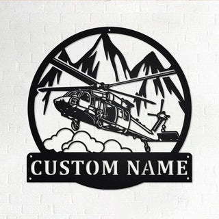 Custom Black Hawk Helicopter Personalized Helicopter Name Sign Decoration For Room Helicopter Metal Helicopter Decorations