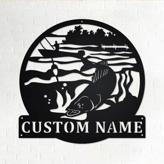 Custom Walleye Fishing Personalized Walleye Fisher Name Sign Decoration For Room Walleye Fishing Metal Walleye Decorations