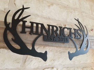 Custom Metal Sign Antlers Steel Art Antler Monogram Antler Sign Family Name Sign Wreath Ranch Sign Deer Antlers Decorations