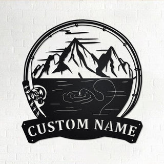 Custom Mountains Fishing Personalized Fisher Name Sign Decoration For Room Fishing Metal Custom Mountain Fishing Decorations