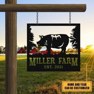 Personalized Metal Farm Sign Pig Monogram Custom Outdoor Farmhouse Ranch Barn Stable Front Gate Wall Decor Art Gift Decorations