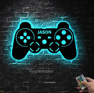 Custom Game Controller Metal Wall Art With Led Light, Personalized Gamer Name Metal Sign, Game Controller Metal Sign, Game Room Metal Wall Decor