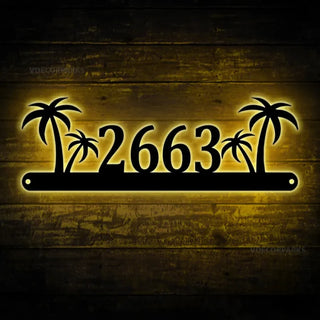 Custom Palm Tree Address House Number Metal Led Wall Art, Tropical Beach Metal Sign, Custom Address Metal Sign, Palm Tree Address Metal Plaque