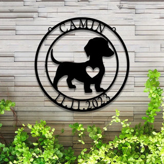 Custom Dachshund Dog Metal Wall Art Led Lights, Personalized Family Name Monogram Metal Sign, Weiner Dog Pet Room Sign, Dog Name Metal Wall Sign