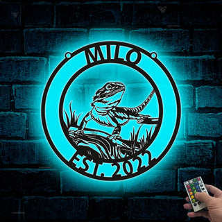 Custom Lizard Metal Wall Art Led Lights, Bearded Dragon Metal Name Sign, Lizard Golden Accessories, Personalized Lizard Lovers Metal Name Sign