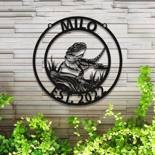 Custom Lizard Metal Wall Art Led Lights, Bearded Dragon Metal Name Sign, Lizard Golden Accessories, Personalized Lizard Lovers Metal Name Sign