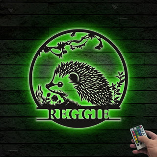 Custom Hedgehog Metal Wall Art With Led Lights, Personalized Aesthetic Hedgehog Metal Wall Sign, Hedgehog Lovers Metal Room Sign Decor