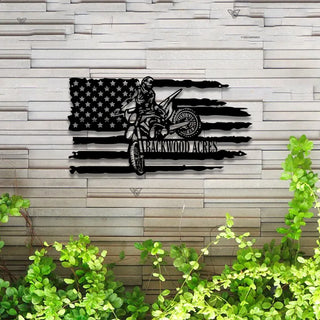 Custom Us Flag Dirt Bike Metal Sign Led Lights, Dirt Bike Metal Wall Art, Personalized Motorcycle Biker Name Sign, Motocross Sport Metal Wall Decor