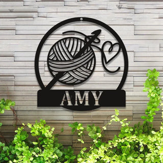 Custom Ball Yarn Metal Wall Art Led Lights, Personalized Crochet Knitting Metal Name Sign, Metal Crafts Room Knitting Room Metal Wall Sign