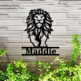 Personalized Walking Lion Metal Name Sign Led Lights, Custom Lion Metal Wall Art, Wild Animal Metal Wall Sign, Lion Metal Kid Room Wall Decor