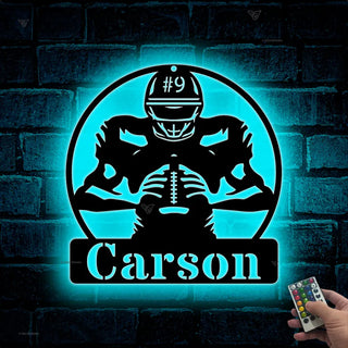 Personalized American Football Metal Name Sign Led Lights, Custom Us Football Player Metal Wall Art, American Football Sport Wall Led Decor