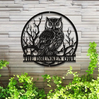 Custom Owl On The Branch Metal Wall Art Led Lights, Personalized Owl Metal Name Sign, Owl Monogram Metal Welcome Sign, Owl Farm Rach Gate Metal Art