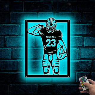 Custom American Football Metal Name Sign Led Lights, Personalized Us Football Player Metal Wall Art, American Football Sport Wall Led Decor