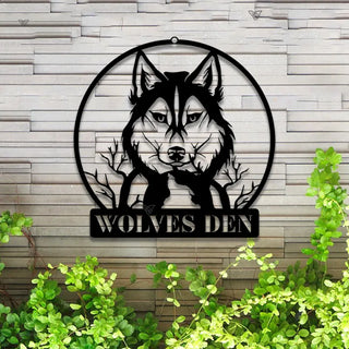 Custom Wolf Moon Metal Sign With Led Lights, Personalized Wolf Metal Name Sign Wall Hanging, Howling Wolf Monogram Metal Wall Led Decor