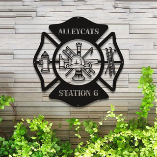 Personalized Firefighter Maltese Cross Metal Sign Led Lights, Fire Department Metal Wall Art Decor, Custom Firefighter Last Name Metal Sign