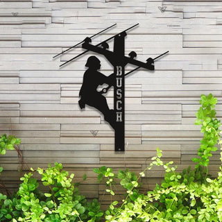 Custom Lineman Metal Wall Art Led Lights, Personalization Electrician Metal Sign, Electricial Lineman Wall Decor, Line Worker Metal Name Sign