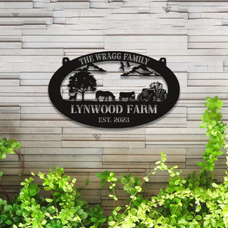 Custom Farmhouse Metal Wall Art Led Lights, Personalized Animals Barn Metal Sign, Metal Farm Truck Name Sign, Mountain Barn Ranch Metal Sign