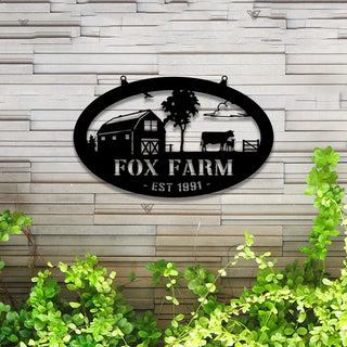 Custom Farmhouse Metal Wall Art Led Lights, Personalized Animals Barn Metal Sign, Metal Farm Tractor Name Sign, Mountain Barn Ranch Metal Sign