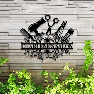 Custom Hair Salon Metal Wall Art Led Lights, Personalized Shop Haircut Metal Name Sign, Salon Metal Decor, Hair Salon Metal Wall Sign