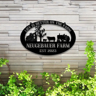 Custom Farmhouse Metal Wall Art Led Lights, Personalized Animals Barn Metal Sign, Metal Farm Truck Name Sign, Mountain Barn Ranch Metal Sign