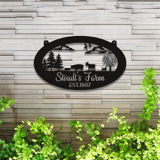 Custom Farmhouse Metal Wall Art Led Lights, Personalized Animals Barn Metal Sign, Metal Farm Truck Name Sign, Mountain Barn Ranch Metal Sign