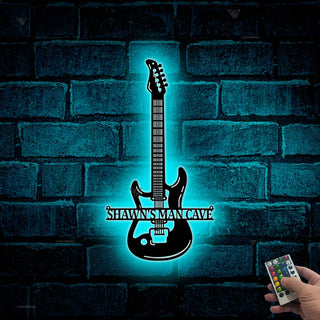 Custom Guitars Monogram Metal Wall Art Led Lights, Custom Guitar Music Studio Metal Wall Sign, Music Classic Guitar Lovers Metal Name Sign