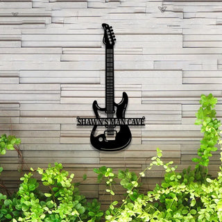 Custom Guitars Monogram Metal Wall Art Led Lights, Custom Guitar Music Studio Metal Wall Sign, Music Classic Guitar Lovers Metal Name Sign