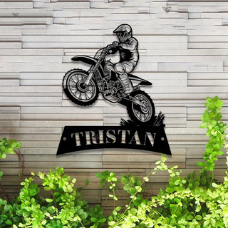 Custom Dirt Bike Metal Wall Art With Led Lights, Personalized Motocross Rider Metal Name Sign, Motorcycle Biker Metal Wall Led Decor