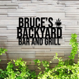 Personalized Bar & Grill Metal Wall Art With Led Lights, Custoom Metal Backyard Patio Name Sign, Backyard Bar And Grill Metal Sign