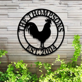 Personalized Name Rooster Monogram Metal Wall Art, Custom Chicken Coop Metal Farm Sign, Rooster Farmhouse Metal Wall Sign Decor