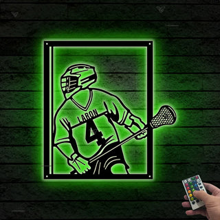 Custom Lacrosse Player Metal Wall Art Led Lights, Personalized Lacrosse Player Metal Name Sign, Lacrosse Sport Kids Room Metal Art