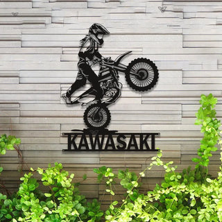 Custom Dirt Bike Metal Wall Art With Led Lights, Personalized Motocross Rider Metal Name Sign, Motorcycle Biker Metal Wall Led Decor